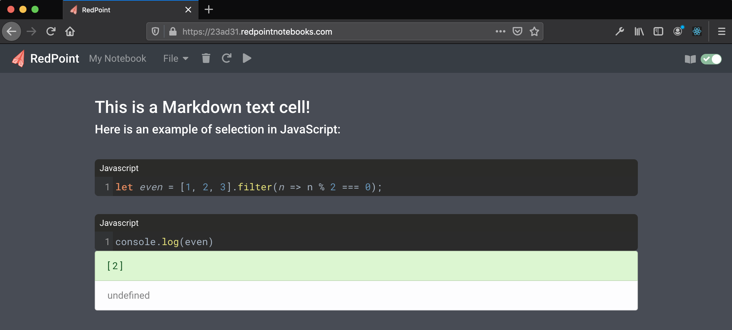 text and code cells example